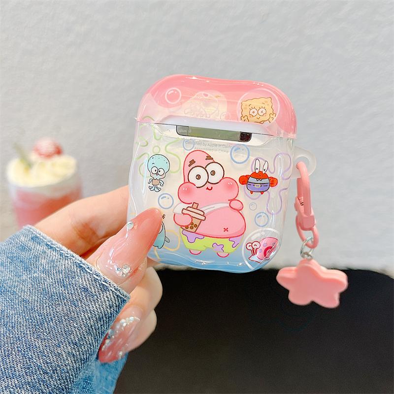 Cute 3D Cartoon SpongeBob Patrick Star Earphone Protective Case For Apple AirPods 1 2 3 4 Pro 2 Case With Pendant Cover