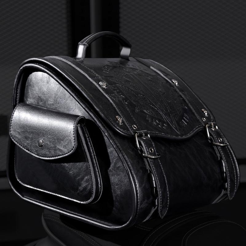 Retro Punk Motorcycle Seat Bag Strong PU Leather Waterproof Tool Storage Easy Mount Side Bag for Bike Riding