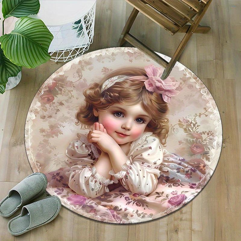 Crystal Velvet Angel Printed Circular Area Rug, Round Carpet Suitable for Bedroom And Living Room Decor, Non-Slip Mat for Bedside.