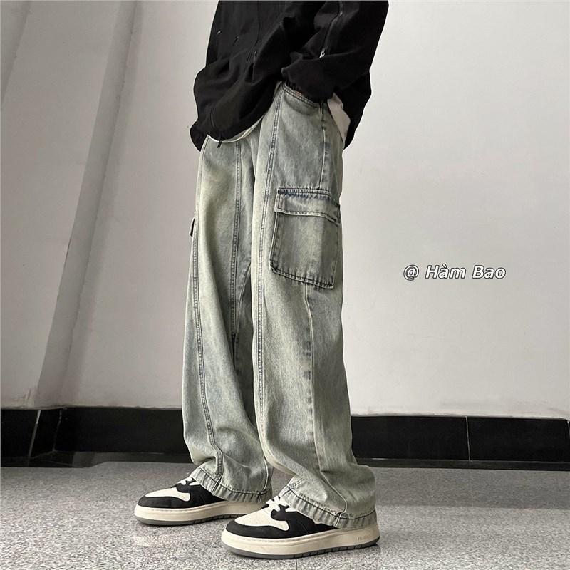 Tooling Jeans Men's Autumn and Winter Oversize Guochao Wide-leg Pants Tide Brand American High Street Loose Straight Pants