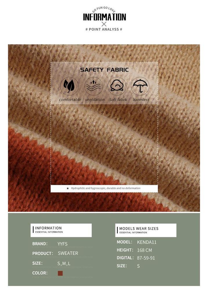 Hundred Percent Clothing: 2025 Autumn/Winter Women's Gradient Striped Round Neck Sweater