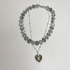Exaggerate Beaded Necklace Irregular Heart Pendant Necklace Personality Collarbone Chain  Women