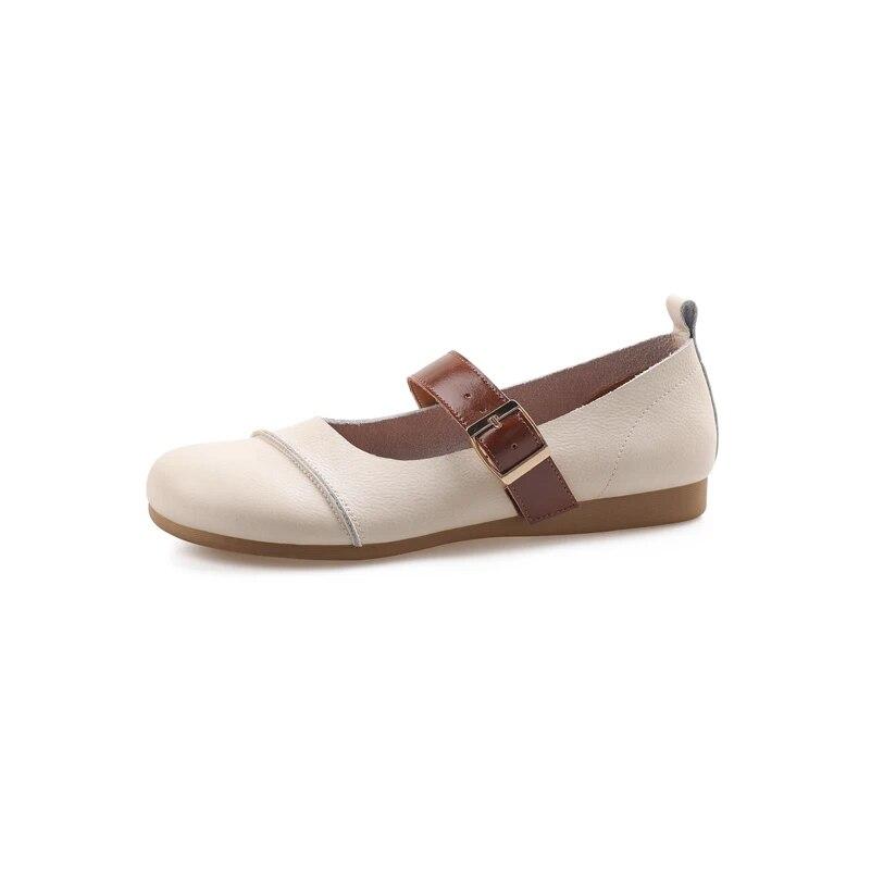 

Meotina женская модная повседневная обувь Мэри Джейн из натуральной кожи с круглым носком на плоской подошве и пряжкой, весенне-осенняя обувь абрикосового бежевого цвета 40 34 бежевый