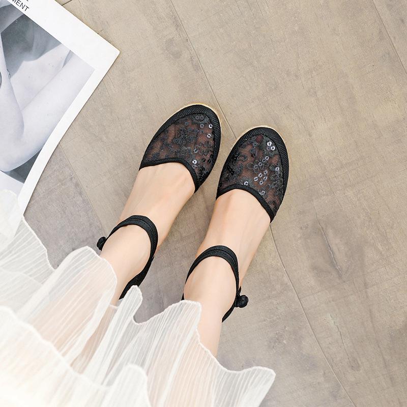 Versatile Women's Summer Wedge Sandals: One-Strap Closed-Toe, Breathable Mesh, Lace-Up High Heels with Buckle.