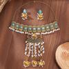 Indian Ethnic Style Colored Diamond Bells, Pearl Necklace, Earrings, Two-piece Set, Retro Style Exotic Bridal Alloy Jewelry.