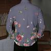 Men Collared Shirt Gray Pink Floral Branch Print Long Sleeve Button Down Top