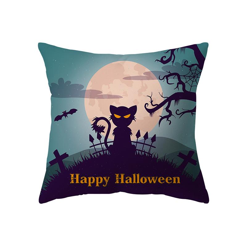 Scary Halloween Theme Pumpkin Bat Black Cat Print Pattern Cushion Cover Home Decor Sofa Decor Throw Pillow Cover