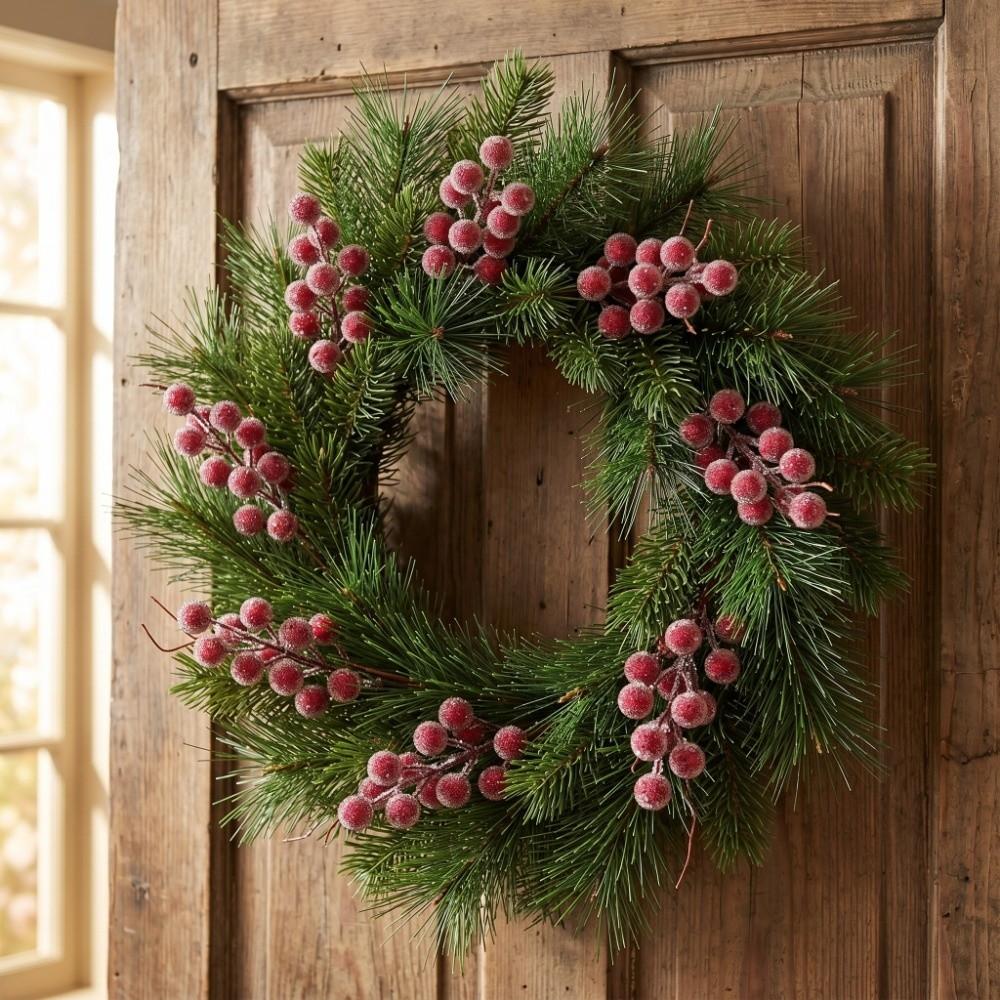 100PCS Realistics Mini Artificial Berry Decor Frosted Red Artificial Holly Berries Glass Bead Fake Berry Wedding