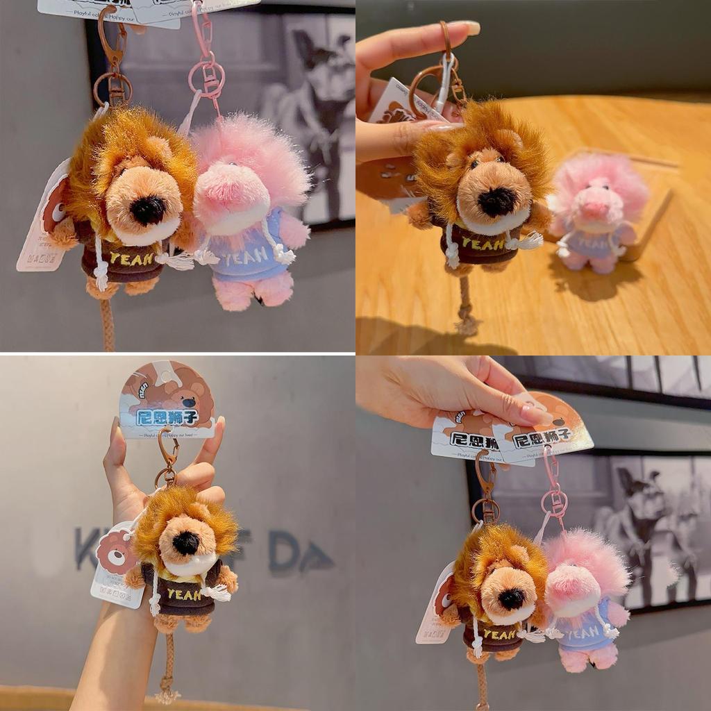 Cute Letter Embroidered Hoodie Nien Lion Plush Toy Pendant Keychain For Bags And Keys