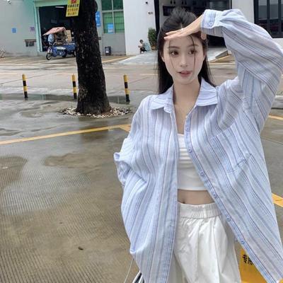 Dam Salt System Lazy Wind Randig Polokrage Långärmad Solskyddsskjorta 2025 Vår Sommar Ny Tunn Sektion Lös Casual Skjorta