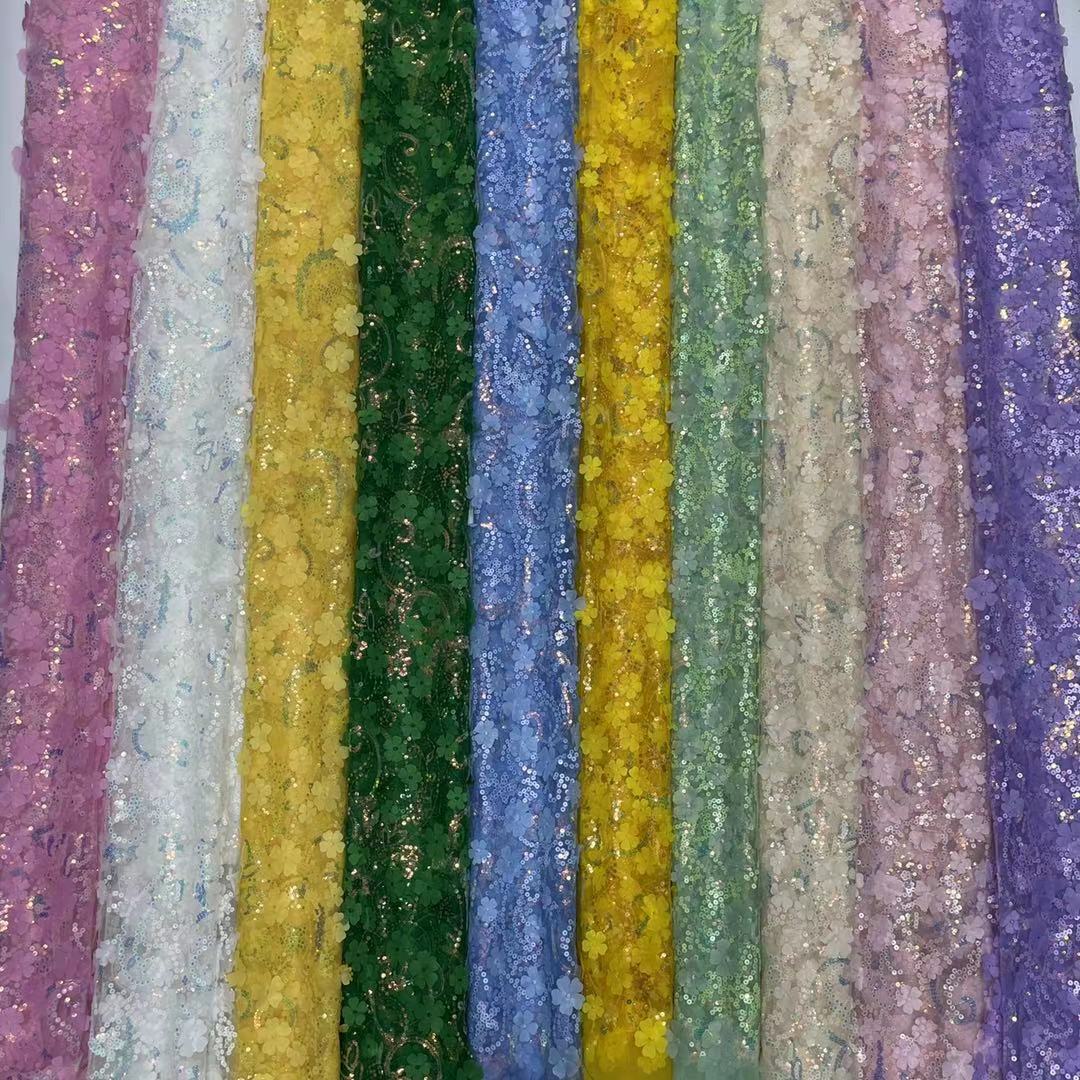 

3D Three-Dimensional Sequined Petal Accessories Embroidery White Mesh Mesh Cloth Background Decoration Fashion Stage Clothing Fabric Dark Green & темно-зеленого