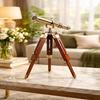 Handmade Nautical Floor Standing Style Brass Marine Telescope with Wooden Tripod Stand Showpiece Golden