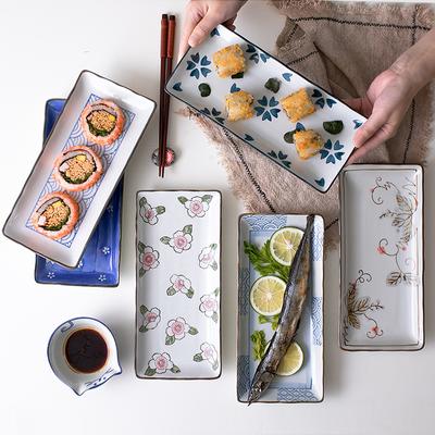 9,7 Zoll Japanische Sushi-Platte Keramik Speiseteller Blume Frucht Dessertschale Rechteckige Speiseteller Mikrowellengeeignet