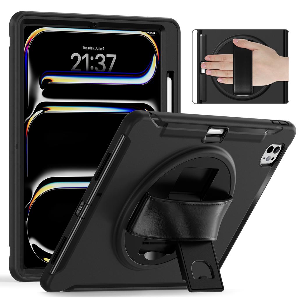 Hybrid Stand Cover for IPad Pro 13 2024 M4 Model A2926 A2925 A3007 360 Rotating Tablet Case PC-TPU with Hand Shoulder Shockproof