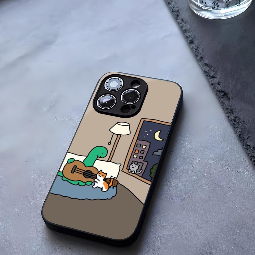 Dinosaur J-Joguman S-Studio Cute Phone Case Tempered Glass For IPhone 17 13 14 16 12 15 11 Pro Max Plus Mini X XR SE2020 Coque