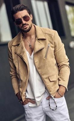 Leather Bomber Casual Stylish Men Jacket Brown Suede Handmade Genuine Lambskin