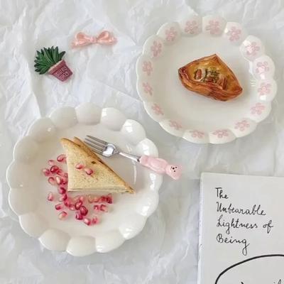 Irregular Ceramic Kitchen Tableware Lovely Pink Petal Household Ceramic Dinner Plate Lace Soup Plate  Deep Fruit Plate