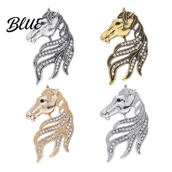 Horse Head Brooch Retro Rhinestone Pin Women Men Zinc Alloy