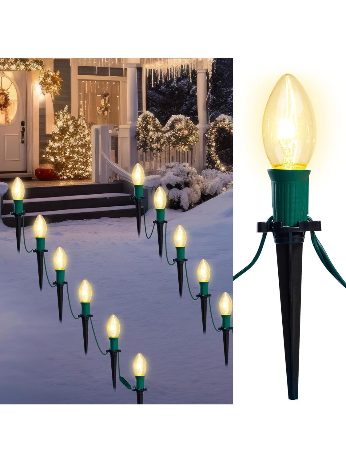 

JOYFY C9 Christmas Pathway Lights 30.75ft 24 Bulbs Outdoor Xmas Decorations for Holiday Waterproof Warm White Outside Yard Decor