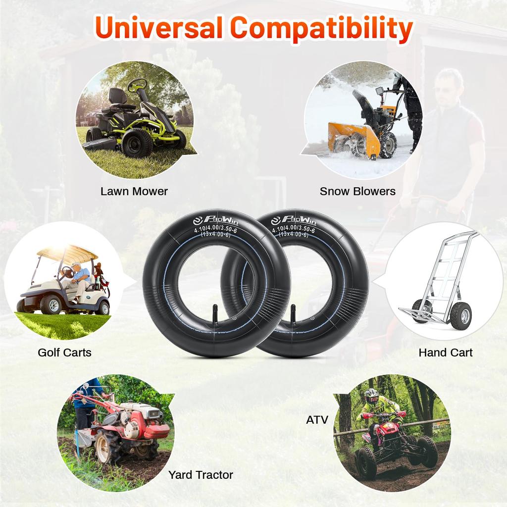 PaoWin Wall TR13 Tire Compatible with Lawn and Hand Carts 2-Piece 3.50-6 Tube, Thickness, Valve, 4.00-6 Tube, 4.10/4.00/3.50-6 Tube, 4.10/4.00/3.50-6