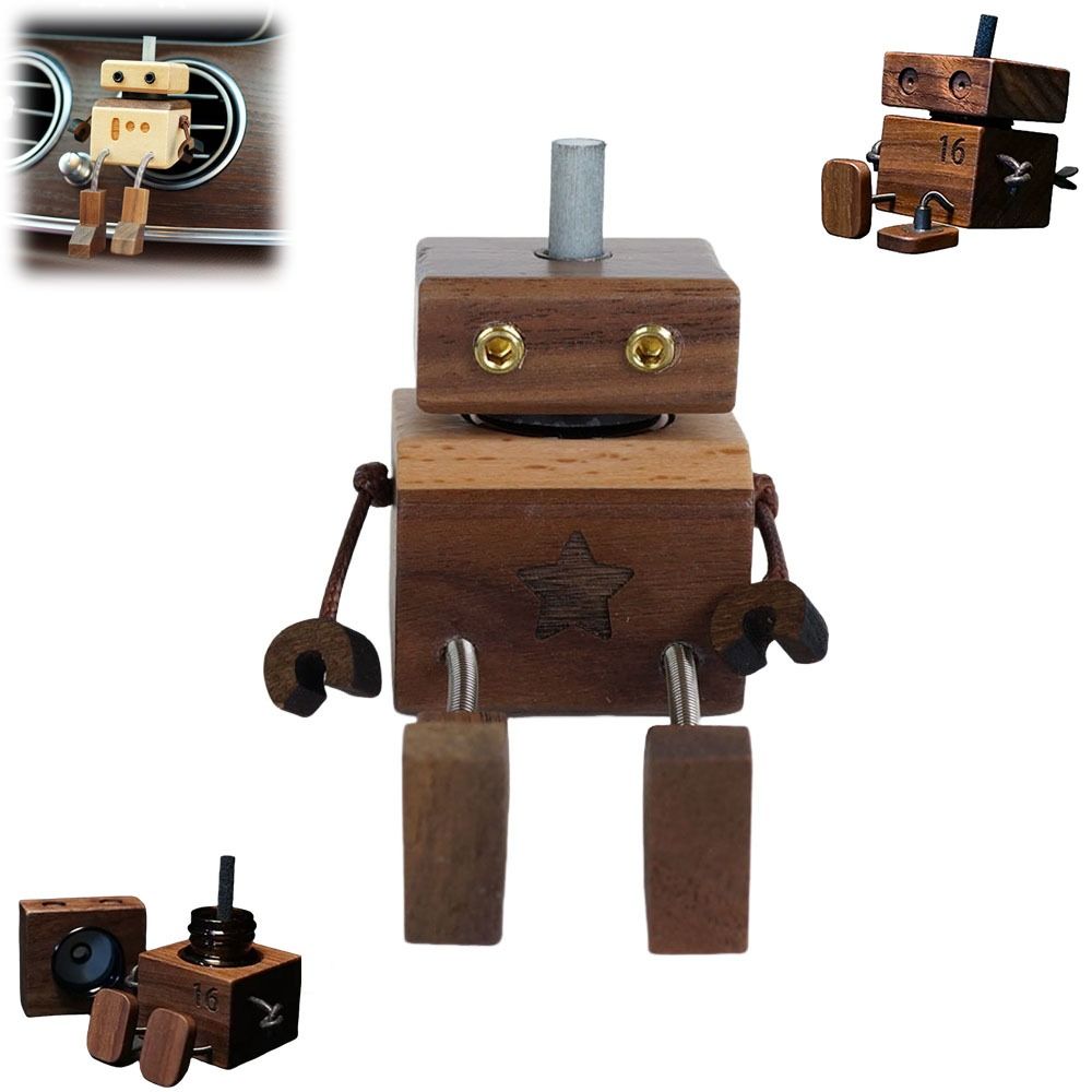Cartoon Robot Diffuser Partable Shaking Feet Wooden Doll Wood Shake Car Ornament  Car Accessories