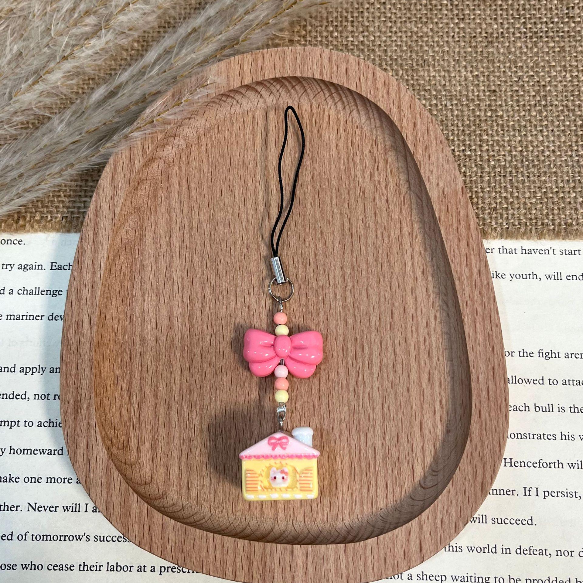 Xiaohongshu Cute Cat House Keychain & Phone Lanyard Pendant