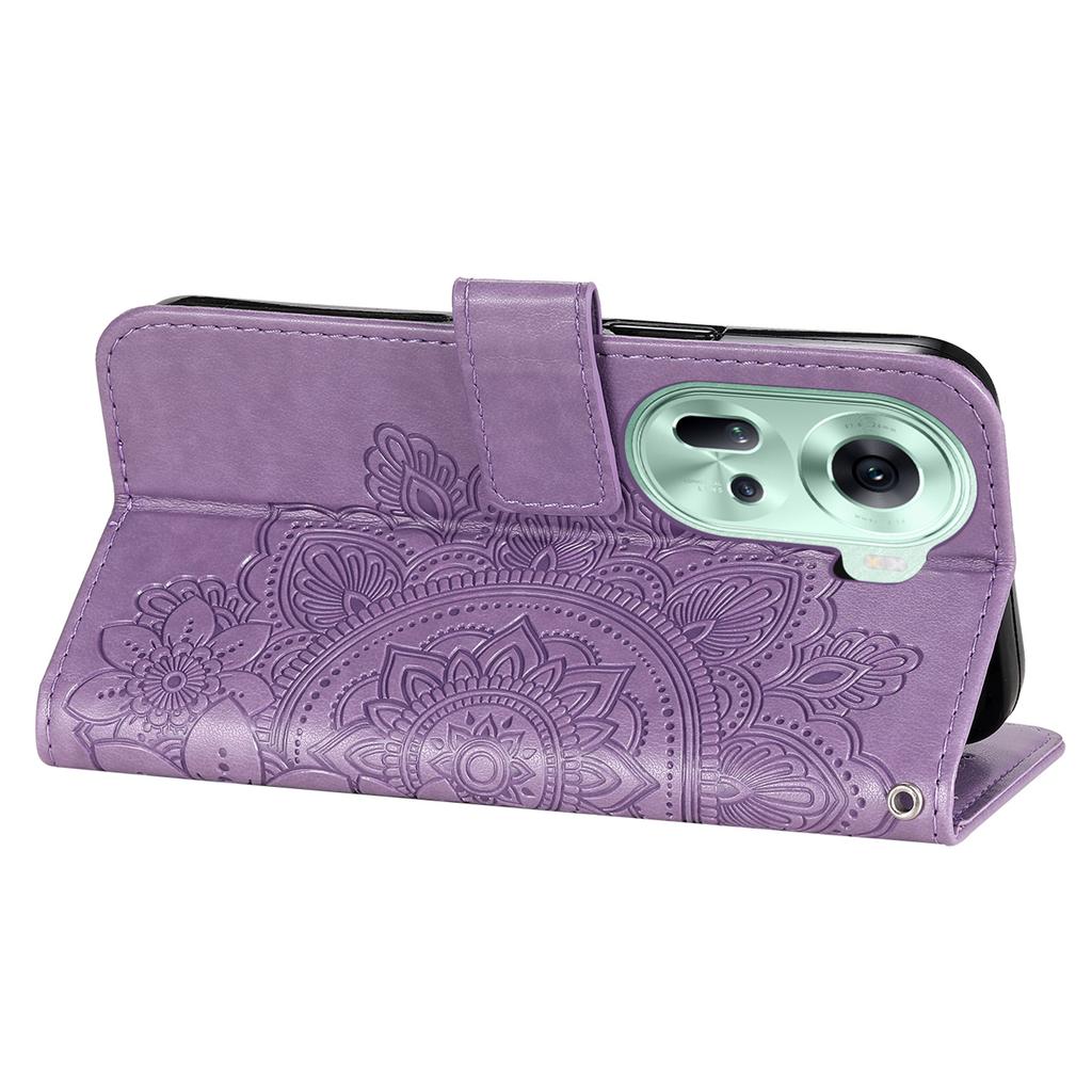 For Oppo Reno11 5G (Global) Magnetic Phone Case Imprinted PU Leather Scratch-proof Shell
