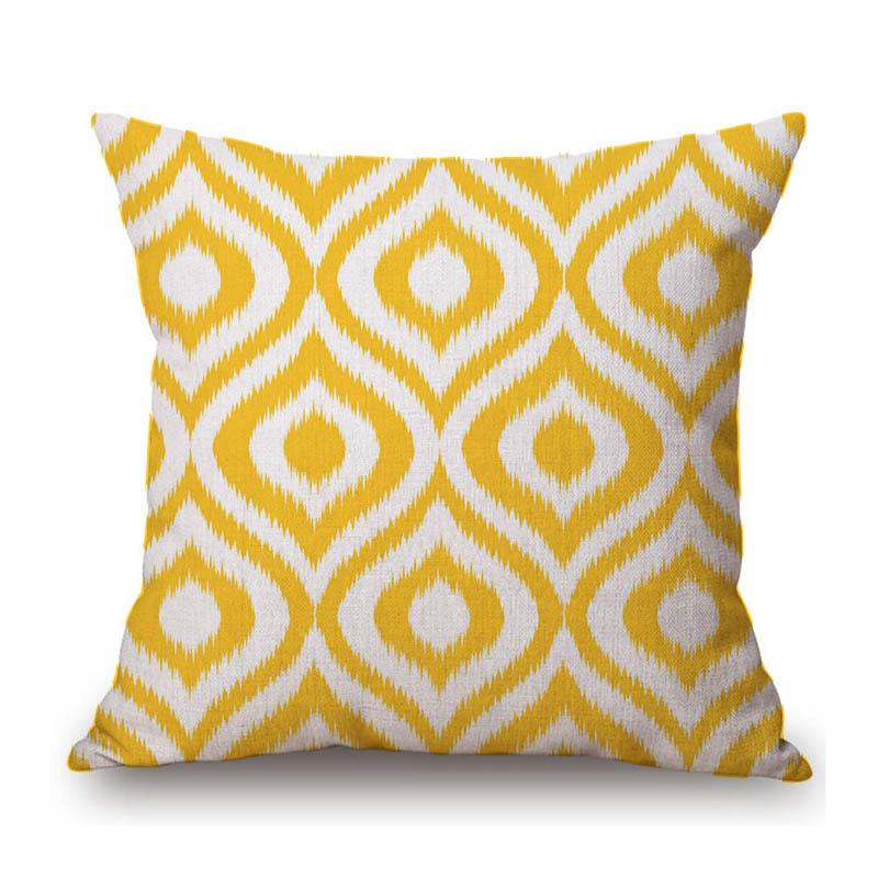 Yellow Geometric Ikat Nordic Mosaic Pattern Home Decorative Cotton Linen Sofa Throw Pillow Case Car Chaie Seat Cushion Cover