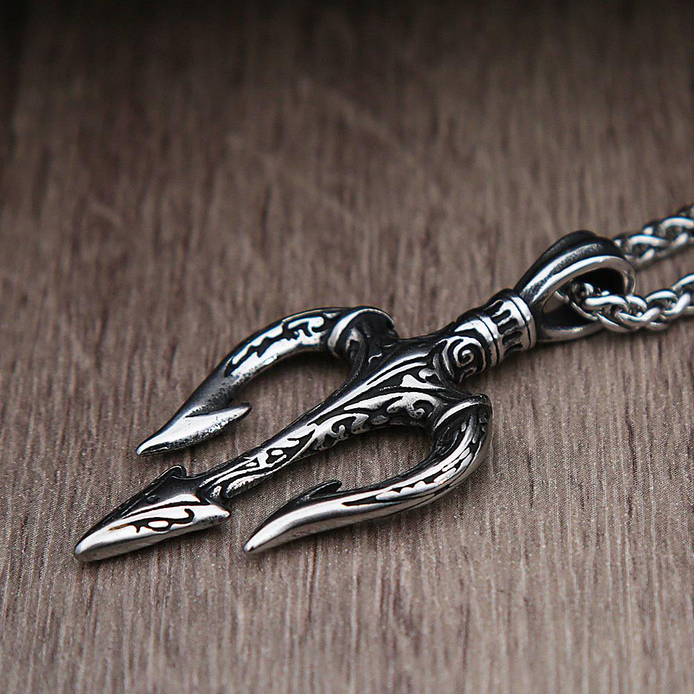Fashion Vintage Greek Mythology Trident Necklace for Men Punk Hip Hop 316L Stainless Steel Amulet Pendant Jewelry Dropshipping