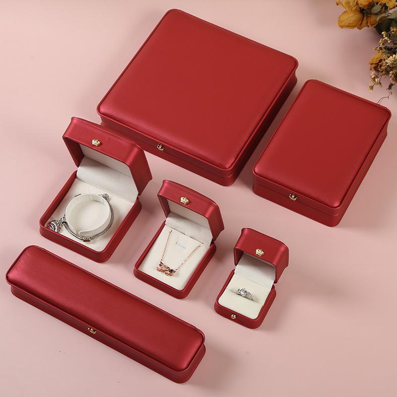 Crown Buckle PU Leather Jewelry Box for Rings, Necklaces, Bracelets, and Bangles