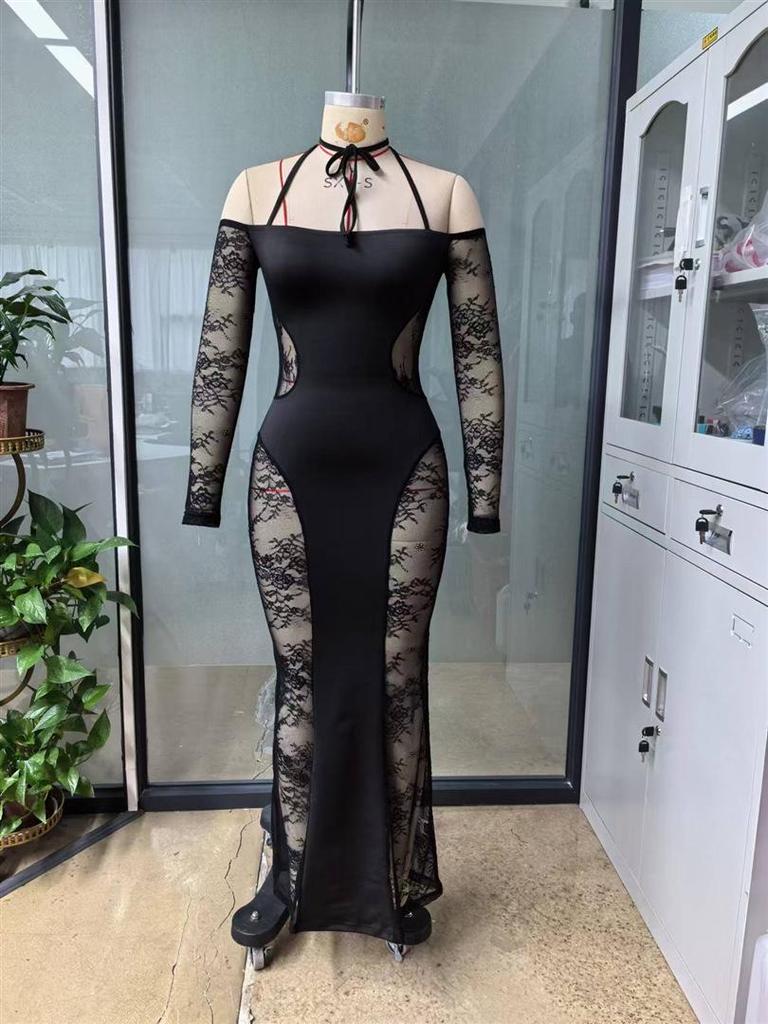 European & American Women's Sexy Halterneck Cutout Lace Bodycon Dress - Spring/Summer 2026 Collection