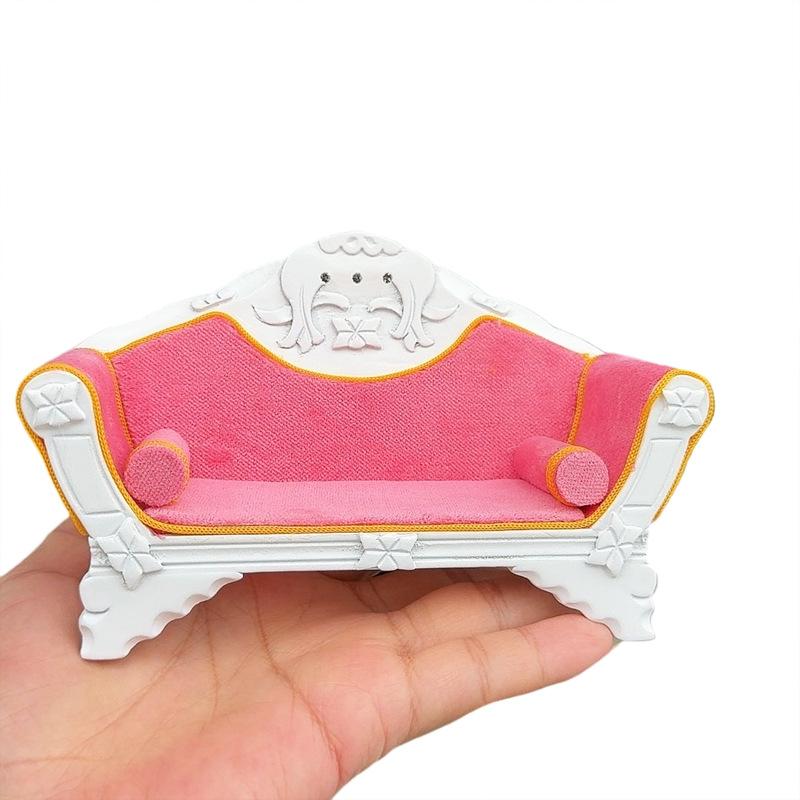 1Pcs 1:12 Scale Dollhouses Mini Pink Double Sofa Model Living Room Scene Miniature Toy Accessory DIY Decoration