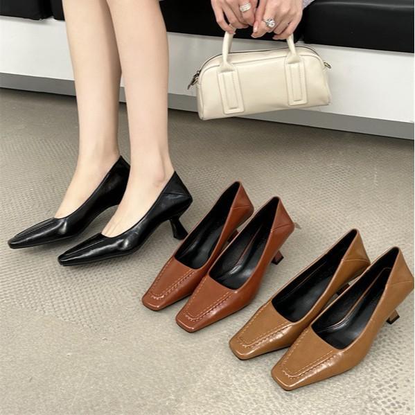 2025 Frühling und Sommer quadratischer Kopf dünner Absatz einzelne Schuhe können nicht müde mit einem Pedal Damenschuhe Mode vielseitig High Heels