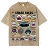 Vintage-style Men's and women's T-shirts with various shark prints high-quality washed and distressed casual short sleeves