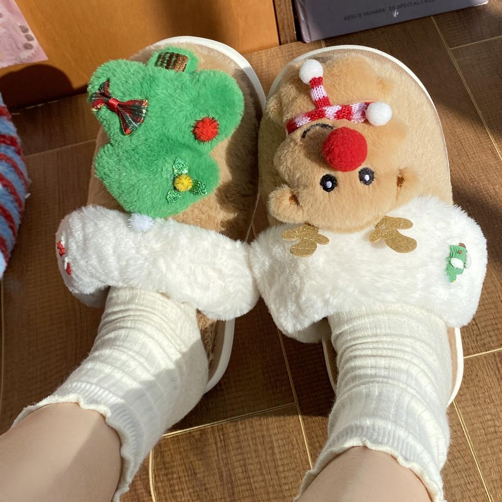 Shoes for Women Christmas Indoor Non-slip Slippers Cotton Xmas Slipper for Women Autumn Winter Warm Thick Sole Zapatos De Mujer