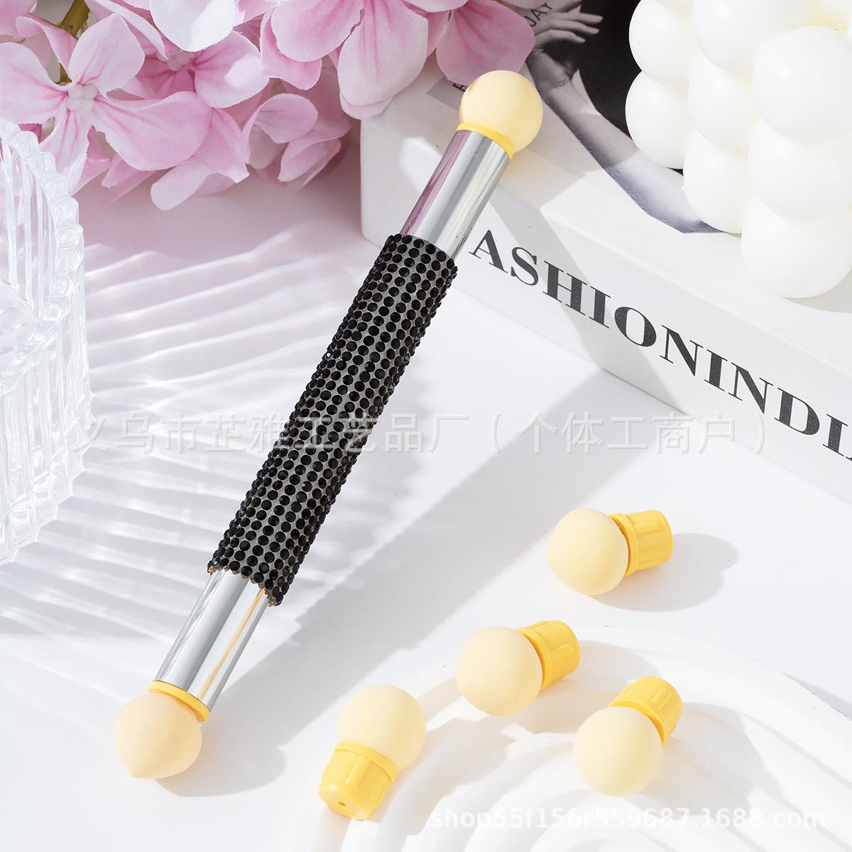 Diamond-encrusted single sponge pen head sponge smudge nail pen, double-headed sponge smudge pen single 4 replacements чёрный