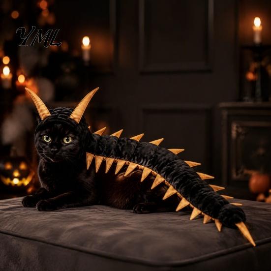 Holiday Pet Cosplay Accessories Centipede-Look Cat Costume, Halloween Outfit, Stuffed Plush Segmented Body with Themed Apparel Adjustable Straps,