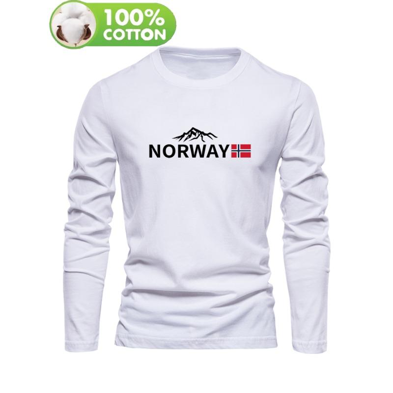 Autumn and Winter 100 Cotton Men's Top T-shirt Men's Long Sleeved Round Neck Loose Oversized T-shirt Top