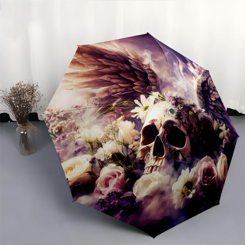 1pc Angel Skull Durable Cartoon Folding Umbrella,Compact Umbrella for Men and Women, Suitable for Travel or Daily Use.W002