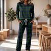 Women's Casual Long Sleeve Round Neck Drawstring Wide Leg Pajama Set for Sleepwear