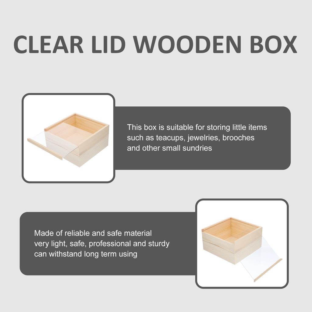 Wooden Unfinished Box Clear Slide Top Wood Gift Box Soap Box Vintage Jewelry Boxes Treasure Chest Craft Shadow Boxes Diy