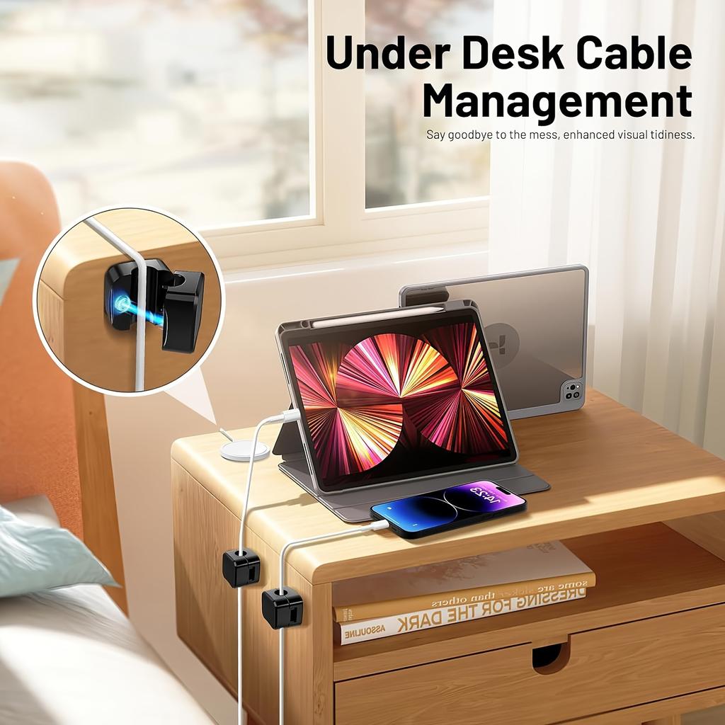 12pcs Magnetic Cable Clips Cord Holder, Under Desk Cable Management, Adhesive Wire Holder Keeper Organizer for Home Office Desk Phone Car Wall