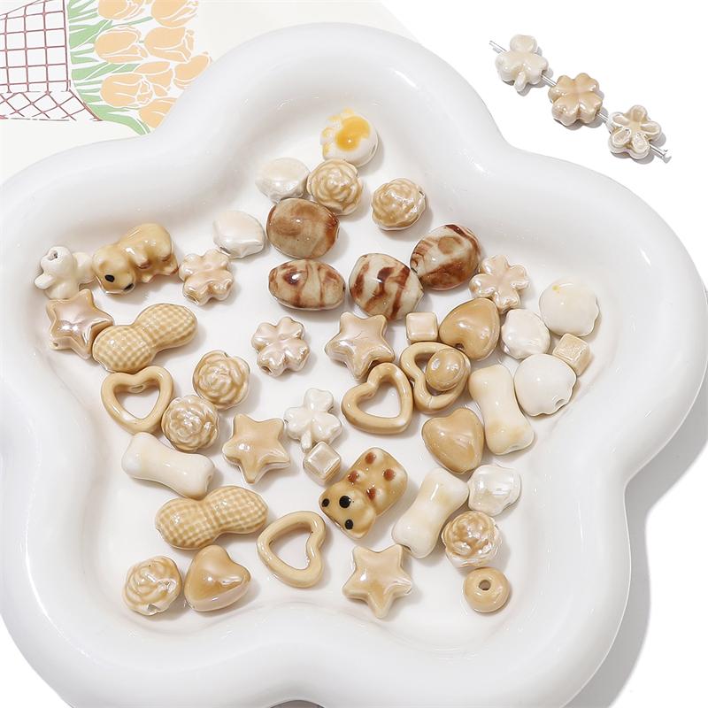 1–10 Stück handgefertigte Keramik-Porzellanperlen, Kugel, Bär, Stern, Herz, Blume, Perlen, Charms für Halskette, Armband, Schlüsselanhänger, DIY-Schmuckherstellung