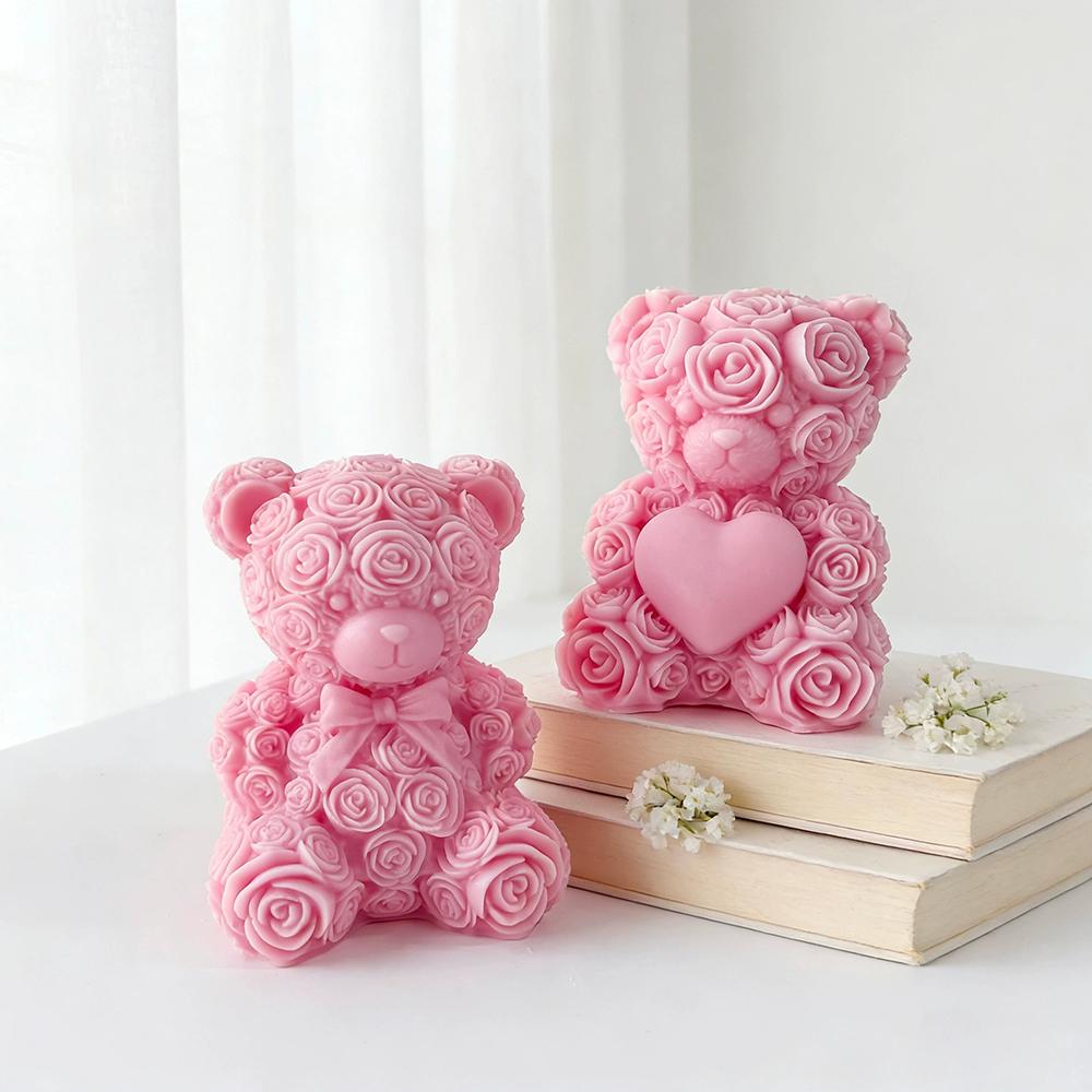 1pc Rose Bear Scented Candle Romantic Heart Shaped Soy Wax Candle for Home Decor, Valentines Day Gift, Wedding Party Decoration