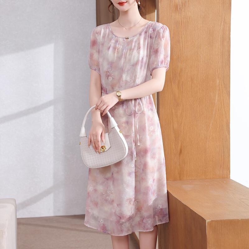 Xuexi Floral Chiffon Midi Dress for Mature Women 2XL