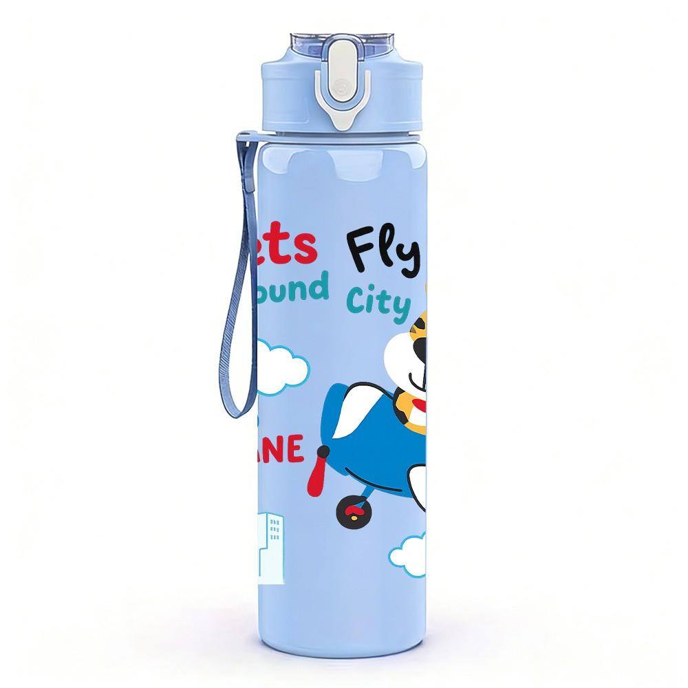 1PC Fly Paper Airplane Kid Pattern 750ml Color Plastic Sports Water Bottle Leakproof Flip Straw Lid Suitable for Sports Office Home Use