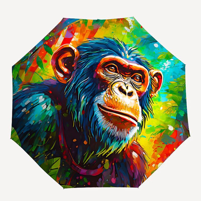 

1pc Chimpanzee Art Print Auto-Fold Umbrella with One-Touch Open/Close - 8 Reinforced Ribs for Windproof Stability, yy251118129