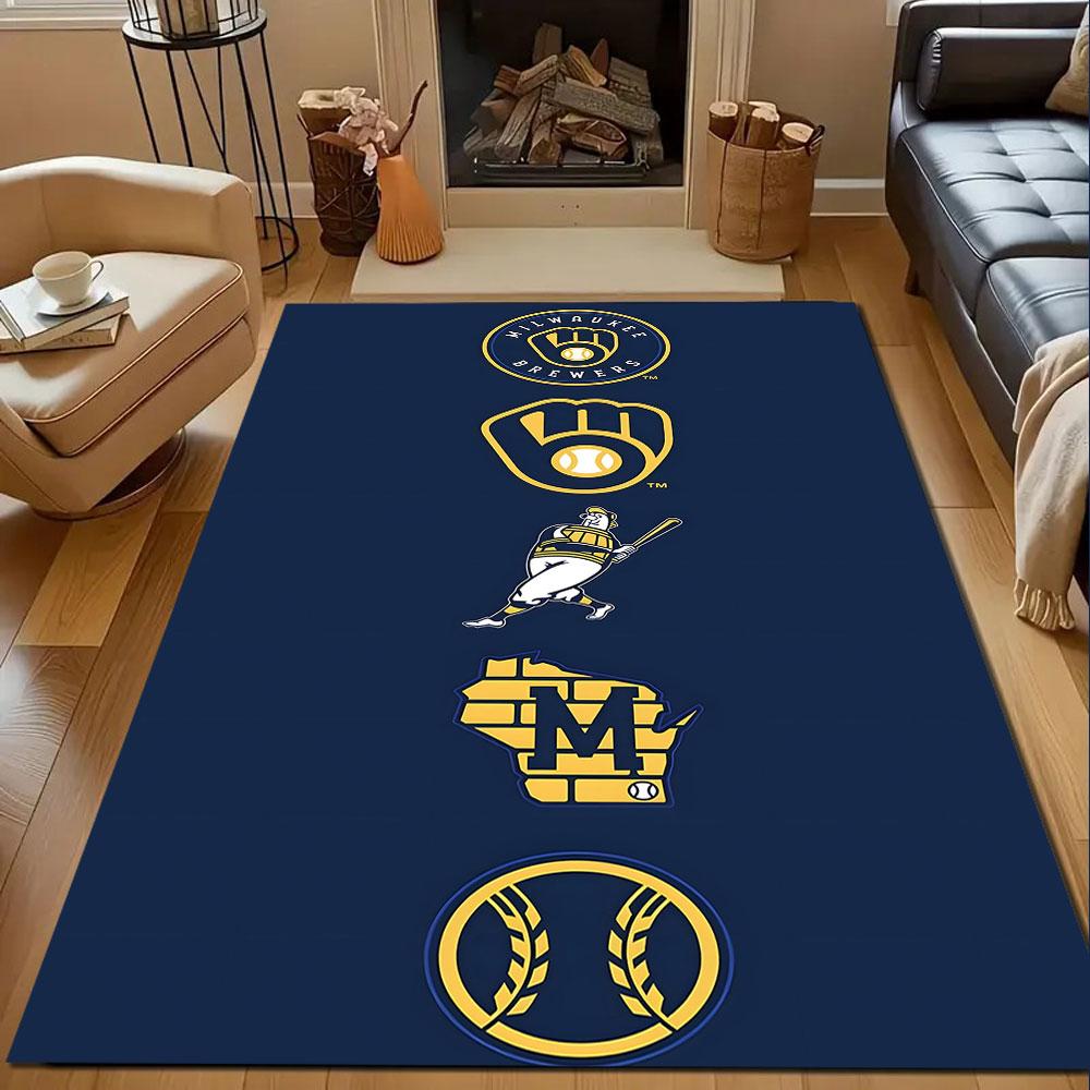 Milwaukee Baseball Logos & Icons Rug Patterned Carpet, Non Slip Mat Suitable for Living Room and Bedroom Sofas