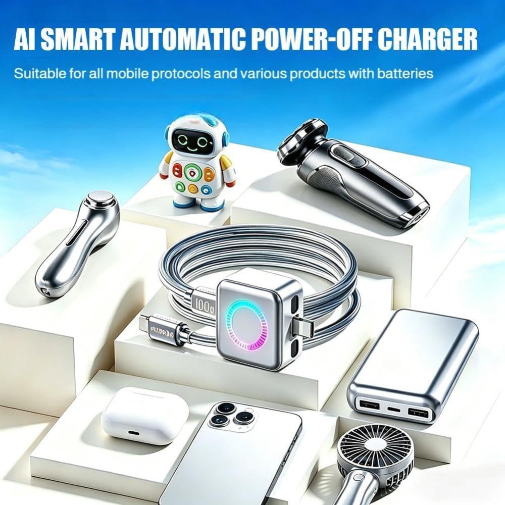 2-pack 140W AI smart automatic stop charging adapter, USB-C auto power-off fast charger, with AI full-charge power-off function, plug and play