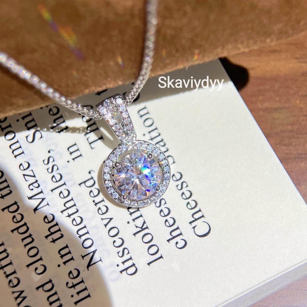 Versatile 3-Carat Faux Moissanite Pendant with Diamond Circle Clavicle Chain